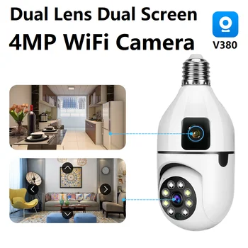 4MP E27 WiFi Лампочка Безопасности Камера Цветного Ночного Видения Отслеживание Человека Внутренний Домашний Монитор Безопасности Двойной Объектив Двойной Экран