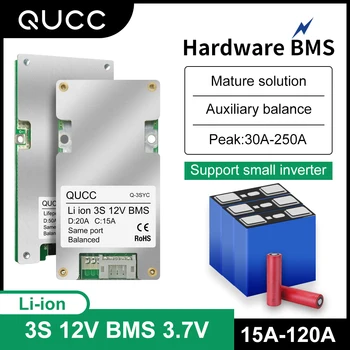 Qucc 12V Bms 3S 10A 15A 20A 30A 40A 60A с Платой защиты баланса для Lipo Li ion 18650 Литиевой Аккумуляторной батареи