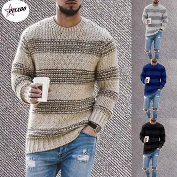 y2k, европейский и американский мужской Пуловер, свитер с круглым вырезом, Осенне-зимний повседневный полосатый модный вязаный топ большого размера