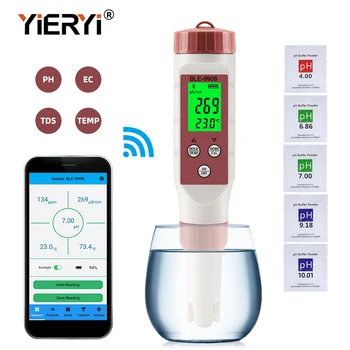 Yieryi Новый Bluetooth PH-метр PH/EC/TDS/TEMP Meter Приложение Интеллектуальный Контроль Качества воды Тестер ATC для Аквариумов с питьевой водой