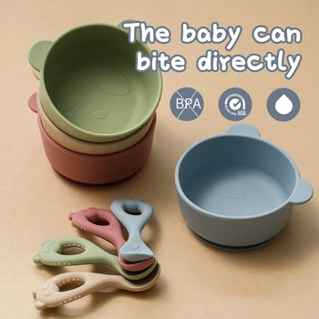 Давайте сделаем детскую силиконовую серию Мультяшных Панд для кормления Без ложки BPA, миску из пищевого силикона, легко моющуюся Детскую посуду