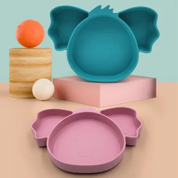 Детская силиконовая обеденная тарелка, Разделенная Детская обеденная тарелка, Мультяшная Коала, столовая тарелка с присоской, посуда для кормления от падения