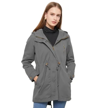 Женская ветровка с капюшоном, весенне-осенняя куртка, Свободное однотонное пальто на молнии с длинным рукавом