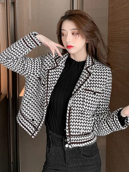 Короткое пальто в гонконгскую клетку в стиле ретро для женщин, весенне-осенний универсальный топ для женщин, корейский стиль, свободный
