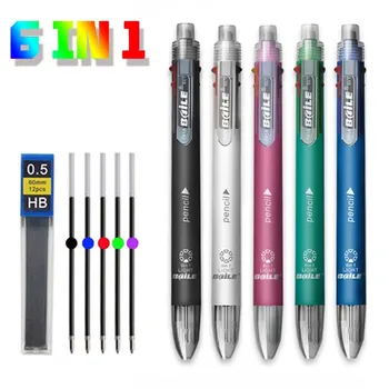 Многоцветный набор шариковых рулонов 6 в 1 с заправочным грифелем, 5 цветная шариковая ручка и 1 стержень для карандаша, Креативная многофункциональная маркировочная ручка