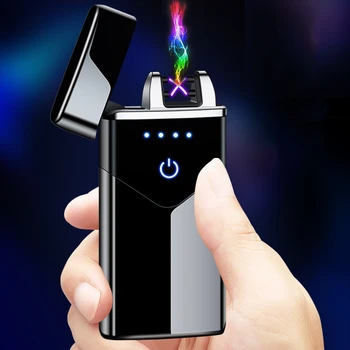 Новая двухдуговая USB-зажигалка, металлическая перезаряжаемая электронная зажигалка, плазменный дисплей со светодиодным экраном, зажигалка Thunder для мужчин