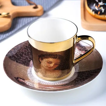 Отражающая керамическая кофейная чашка блюдо с ложкой зеркальная чашка креативное преломляющее отражение гальваническое зеркало