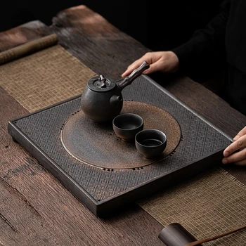 Ретро креативный керамический чайный поднос, антикварный позолоченный керамогранит, квадратный чайный поднос двойного назначения, сливной чайный столик, простой поднос в японском стиле