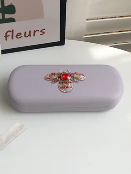 Складная коробка для очков из матового полиуретана, брошь-бабочка с бриллиантами, Янтарный декор