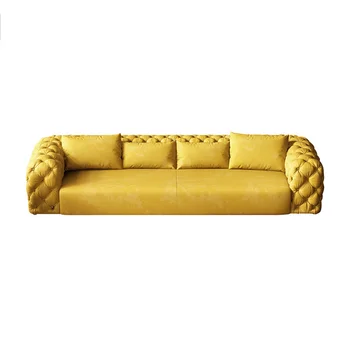 Современный желтый кожаный диван из воловьей кожи, комбинированный диван для гостиной, современный диван из матовой кожи