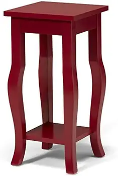 Торцевой столик с деревянной подставкой на изогнутых ножках и полкой, красный